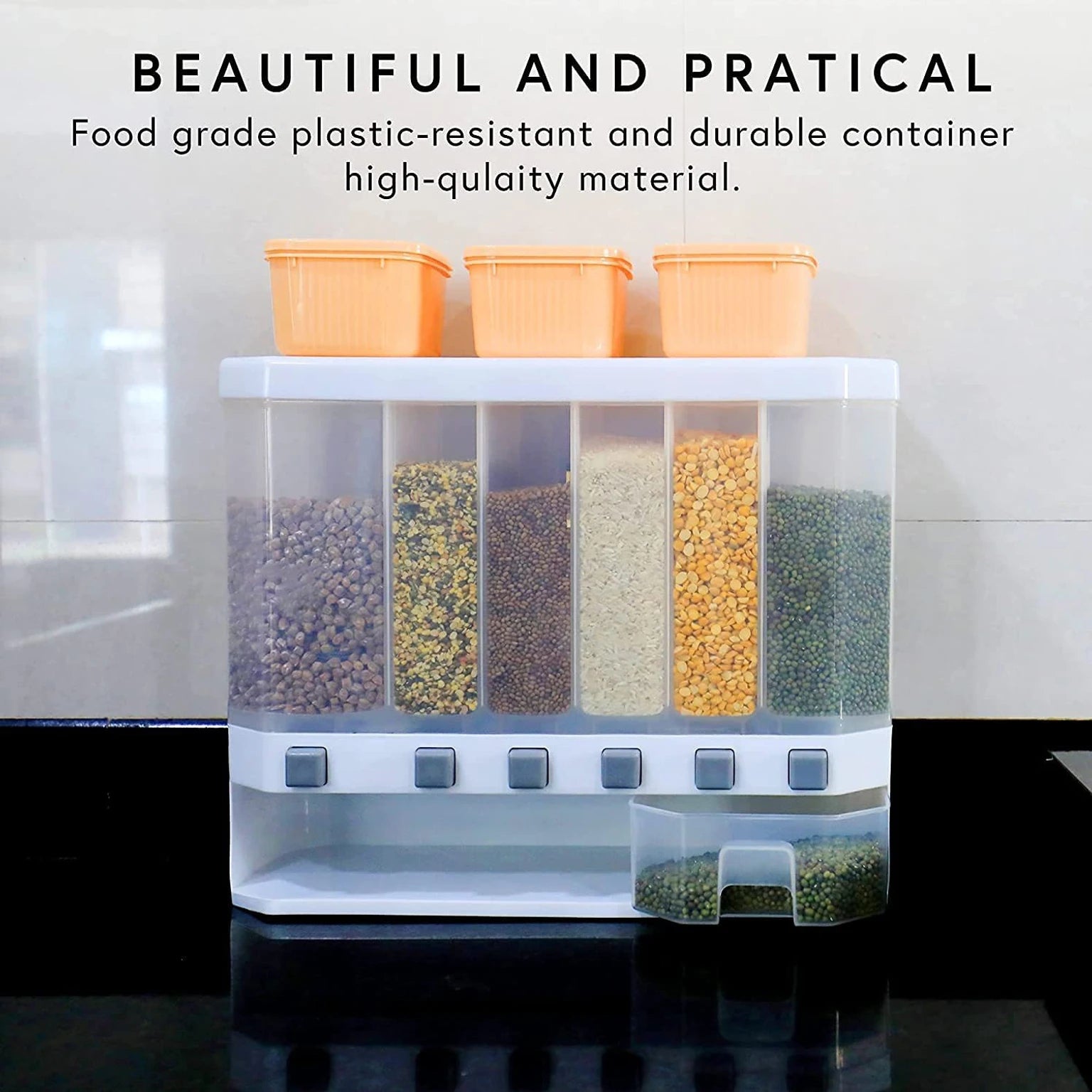 Wall-Mounted Dry Food Dispenser 6-Grid Cereal Dispensers Kitchen Food Storage Container, Grain For Kitchen, Home, Plastic, Transparent