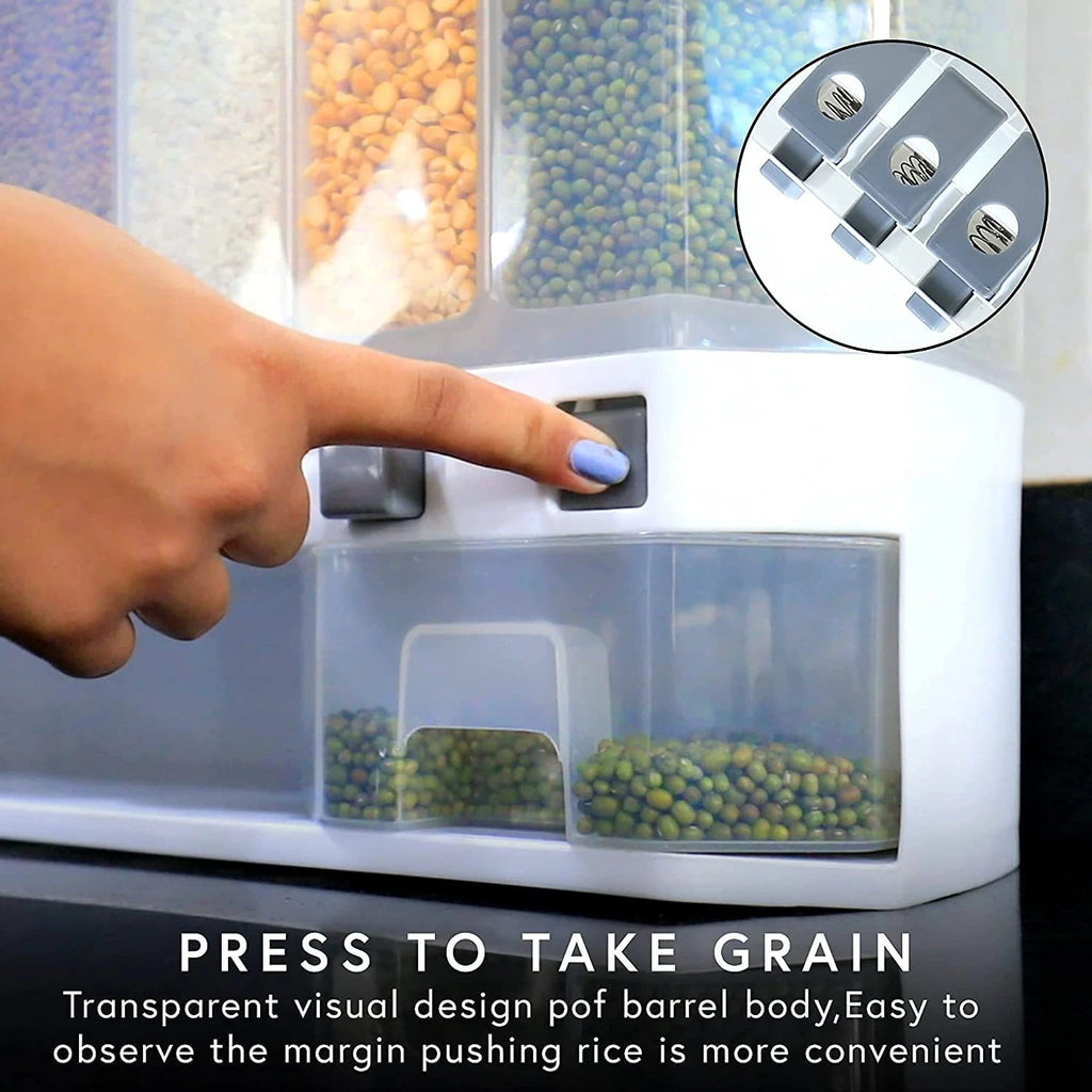 Wall-Mounted Dry Food Dispenser 6-Grid Cereal Dispensers Kitchen Food Storage Container, Grain For Kitchen, Home, Plastic, Transparent