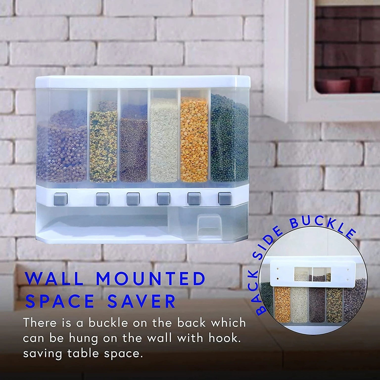 Wall-Mounted Dry Food Dispenser 6-Grid Cereal Dispensers Kitchen Food Storage Container, Grain For Kitchen, Home, Plastic, Transparent