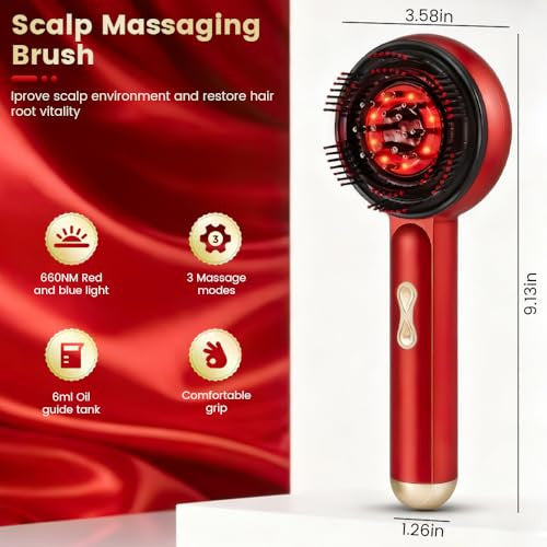 Head Scalp Electric Massager Comb | Scalp Massaging Brush with 2 In 1 Hair Oil Applicator | IPX7 Waterproof,Portable Deep Massager For Hair & Head Relaxation at Home | Shiatsu Massage for Hair Growth/Stress Relax(RED)