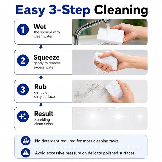 Magic Eraser Cleaning Sponge | Pack of 4 | Powerful Multi-Purpose Stain Remover | No Chemicals Required | Effortlessly Cleans Walls, Kitchens, Bathrooms, Shoes, Switch Boards & More
