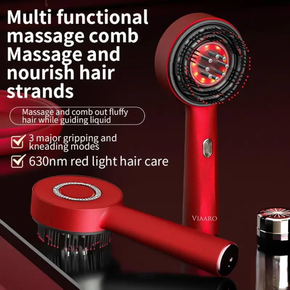 Head Scalp Electric Massager Comb | Scalp Massaging Brush with 2 In 1 Hair Oil Applicator | IPX7 Waterproof,Portable Deep Massager For Hair & Head Relaxation at Home | Shiatsu Massage for Hair Growth/Stress Relax(RED)