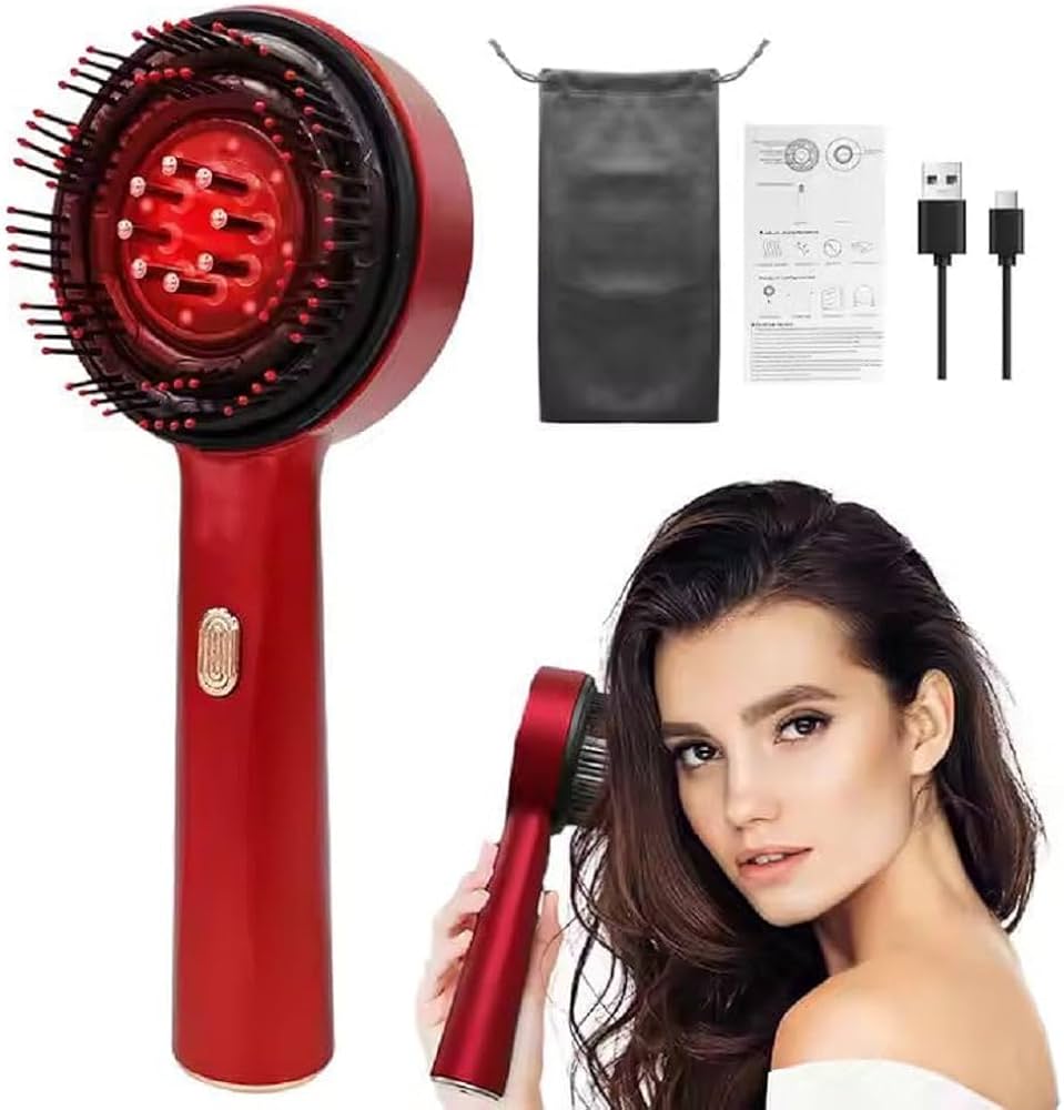 Head Scalp Electric Massager Comb | Scalp Massaging Brush with 2 In 1 Hair Oil Applicator | IPX7 Waterproof,Portable Deep Massager For Hair & Head Relaxation at Home | Shiatsu Massage for Hair Growth/Stress Relax(RED)
