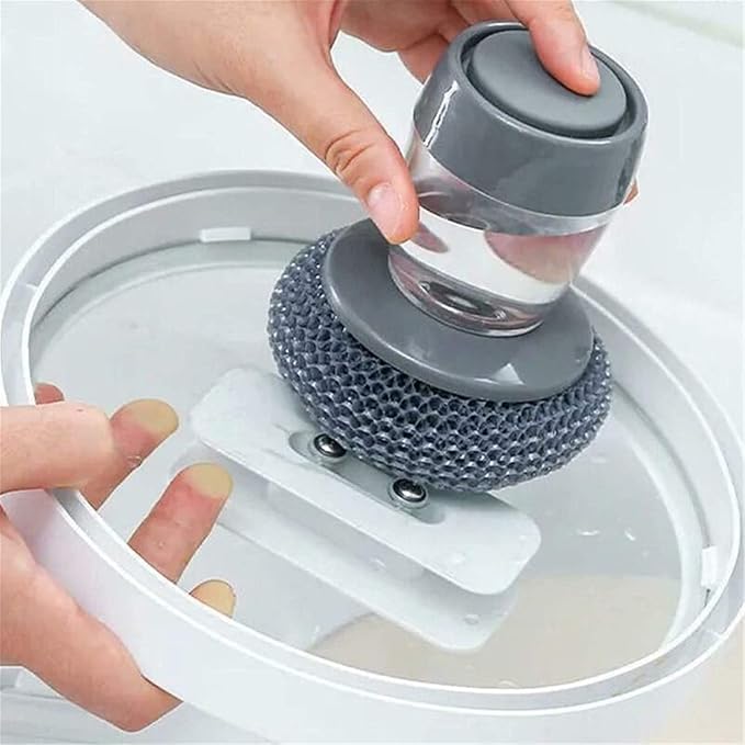 Kitchen Soap Dispensing Palm Brush | Dishwashing Scrubber with Built-in Soap Dispenser