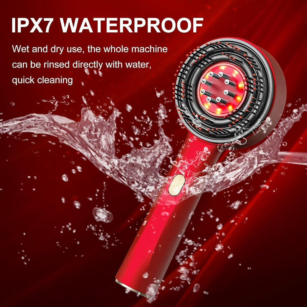 Head Scalp Electric Massager Comb | Scalp Massaging Brush with 2 In 1 Hair Oil Applicator | IPX7 Waterproof,Portable Deep Massager For Hair & Head Relaxation at Home | Shiatsu Massage for Hair Growth/Stress Relax(RED)