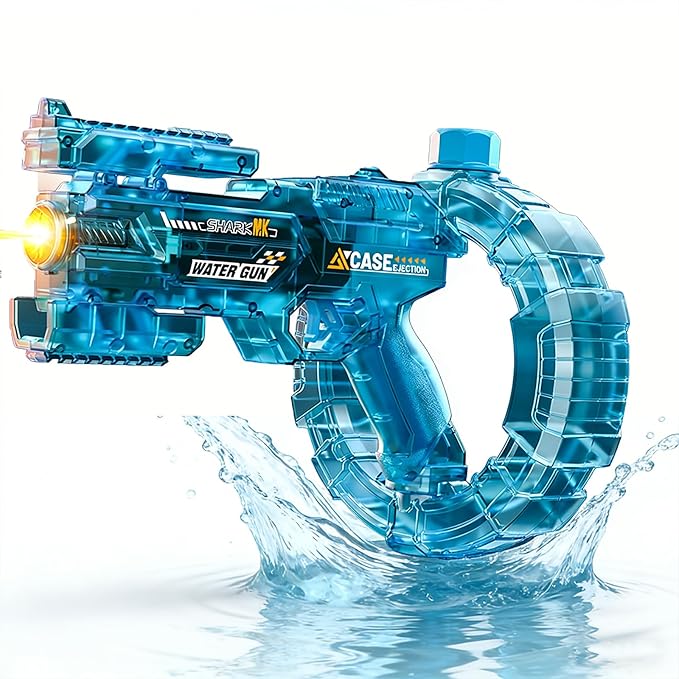 Electric Water Gun for Kids Adults, Automatic Squirt Gun Blaster with 32ft Long Range, LED Light-Up Water Pistol with Rechargeable Battery, One-Button Rapid Fire Toy for Pool, Beach Summer Party