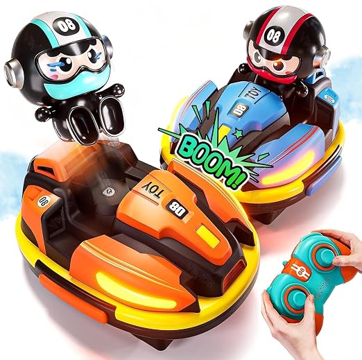 RC Bumper Cars for Toddlers (Pack of 2) | Remote Control Car Toys with Music, Lights & Water Spray – Fun Racing & Interactive Play for Kids