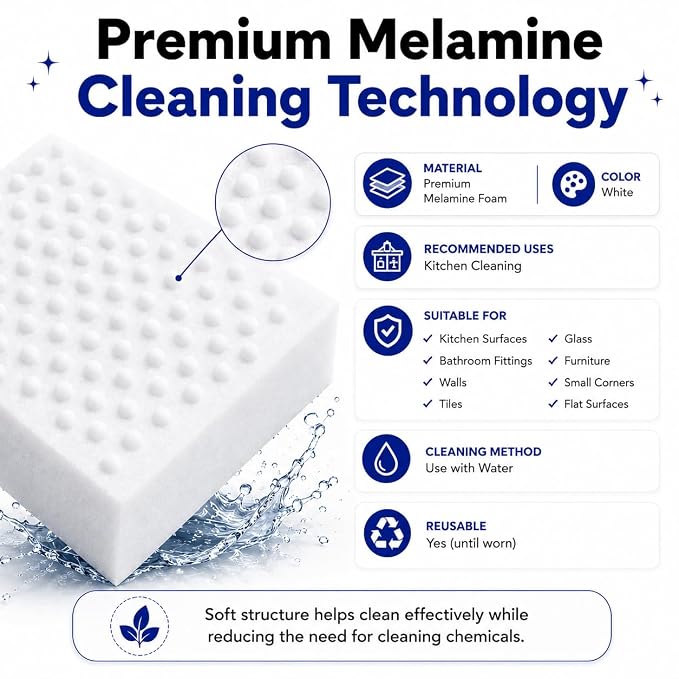 Magic Eraser Cleaning Sponge | Pack of 4 | Powerful Multi-Purpose Stain Remover | No Chemicals Required | Effortlessly Cleans Walls, Kitchens, Bathrooms, Shoes, Switch Boards & More