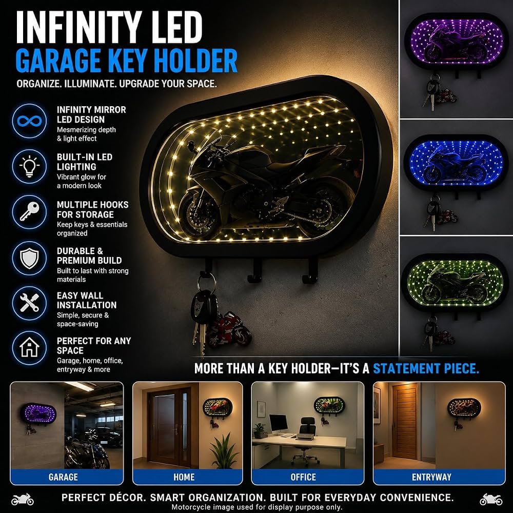 Infinity LED Garage Key Holder for Wall (Bike Not Included)