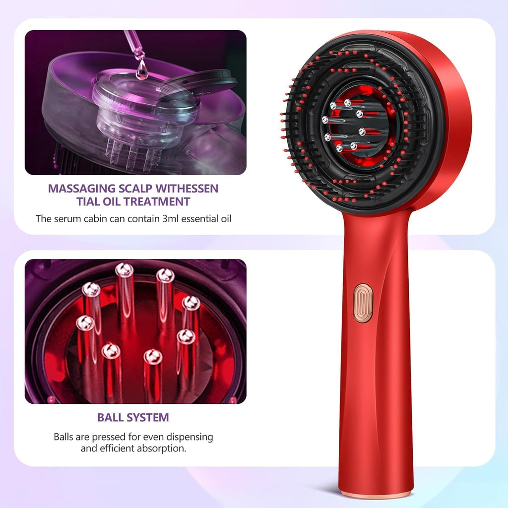 Head Scalp Electric Massager Comb | Scalp Massaging Brush with 2 In 1 Hair Oil Applicator | IPX7 Waterproof,Portable Deep Massager For Hair & Head Relaxation at Home | Shiatsu Massage for Hair Growth/Stress Relax(RED)
