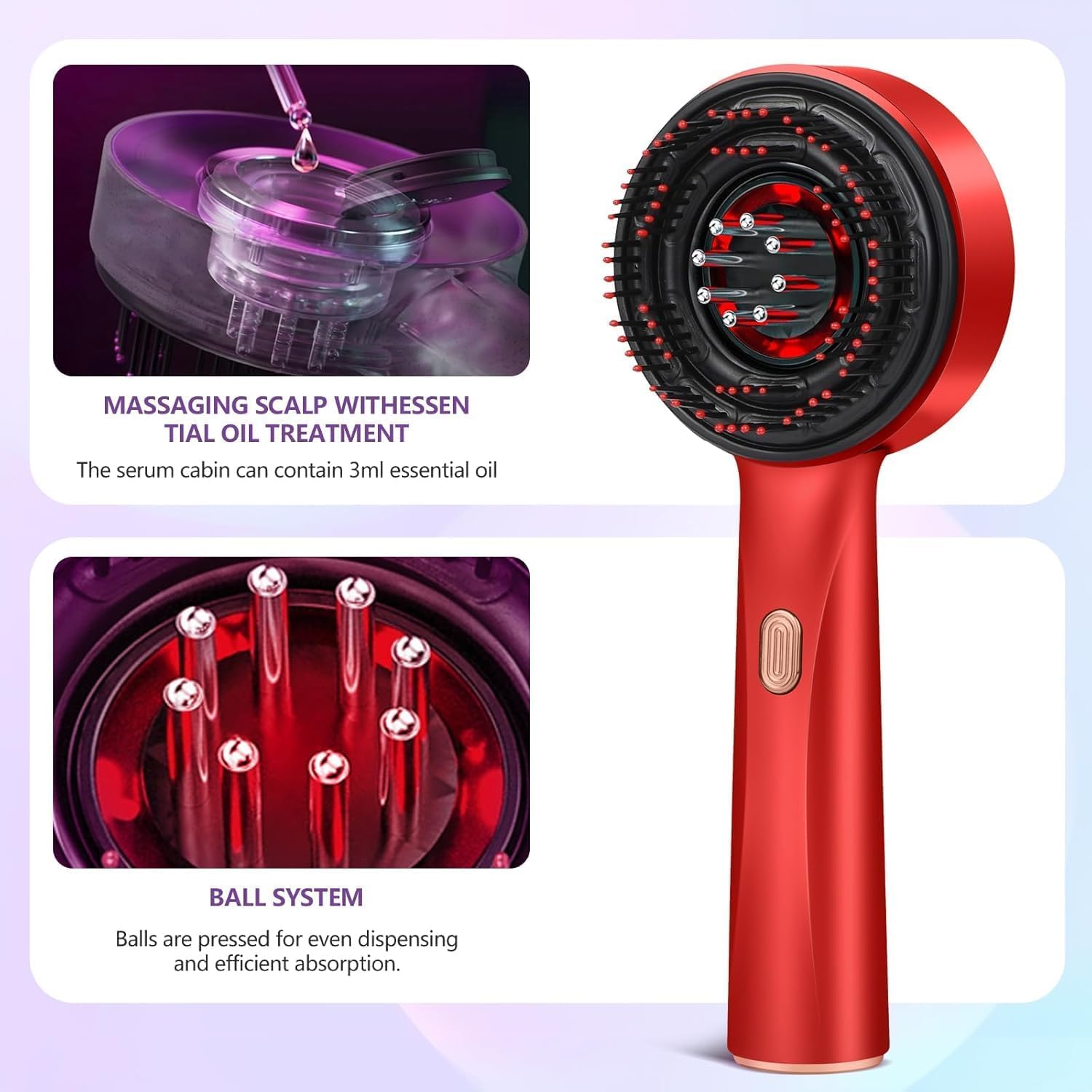 Head Scalp Electric Massager Comb | Scalp Massaging Brush with 2 In 1 Hair Oil Applicator | IPX7 Waterproof,Portable Deep Massager For Hair & Head Relaxation at Home | Shiatsu Massage for Hair Growth/Stress Relax(RED)