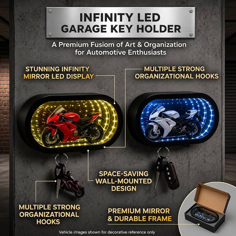 Infinity LED Garage Key Holder for Wall (Bike Not Included)