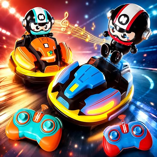 RC Bumper Cars for Toddlers (Pack of 2) | Remote Control Car Toys with Music, Lights & Water Spray – Fun Racing & Interactive Play for Kids