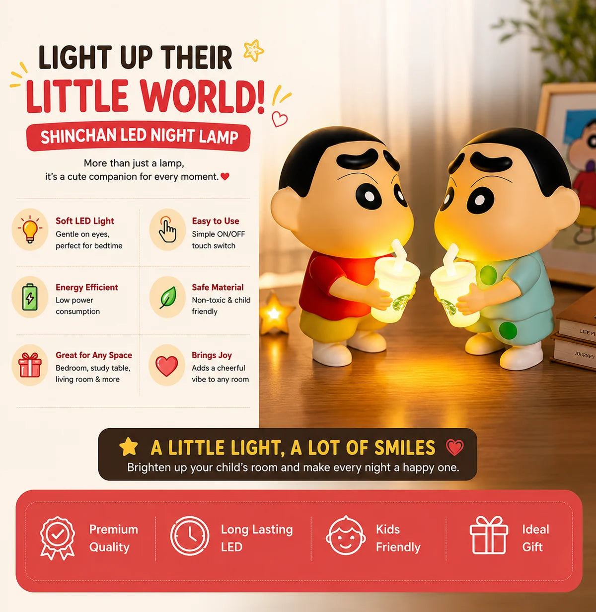 Shinchan Figure Lamp | 26 CM Collectible Toy for Desk, Bedside & Room Decor | Crayon Shinchan Night Light Showpiece