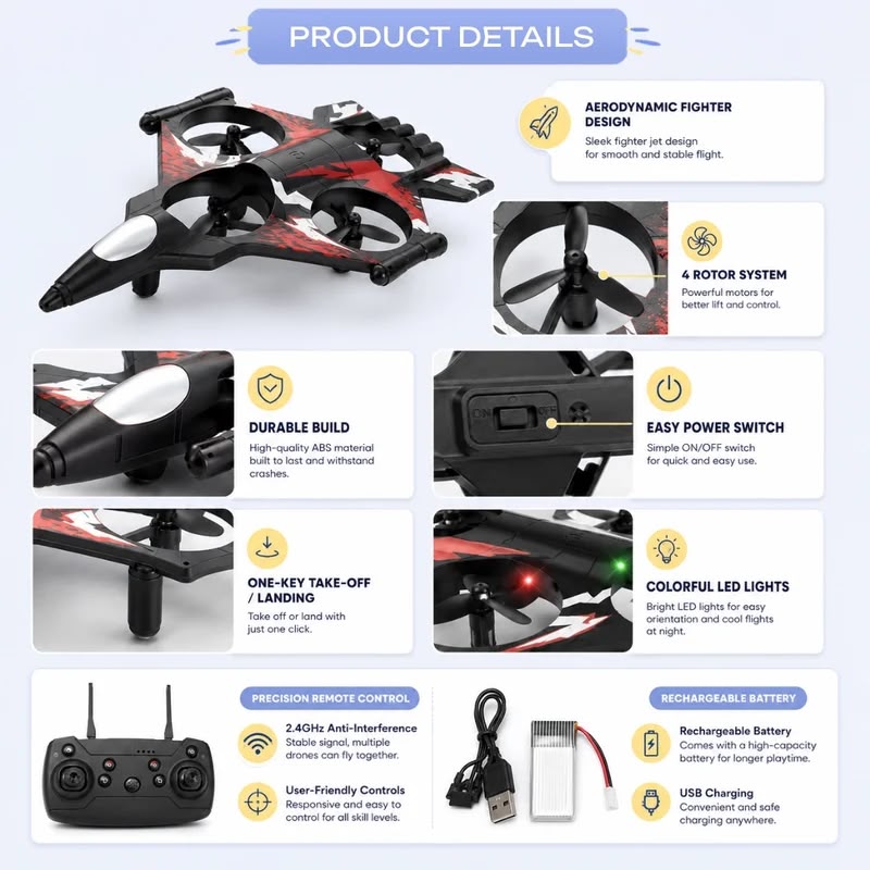 Sky Fighter Drone - Premium RC Flying Toy
