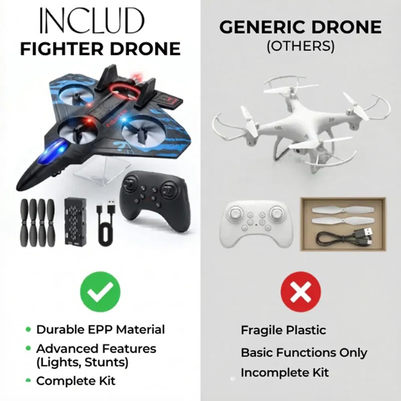 RC Airplane Fighter Jet with Remote Control, Light Effects, 360° Flip Stunts, Kids Toy