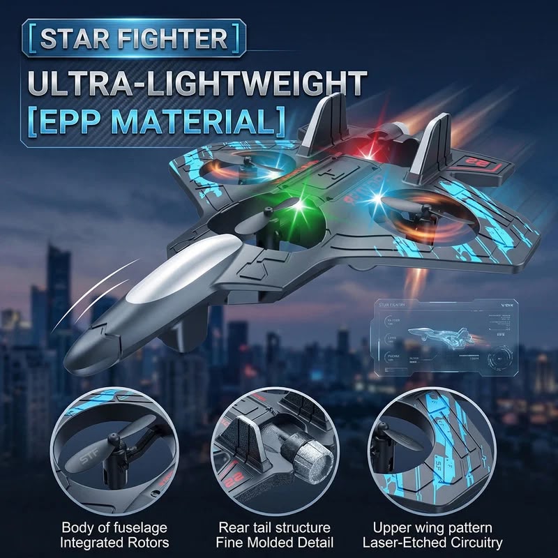 RC Airplane Fighter Jet with Remote Control, Light Effects, 360° Flip Stunts, Kids Toy