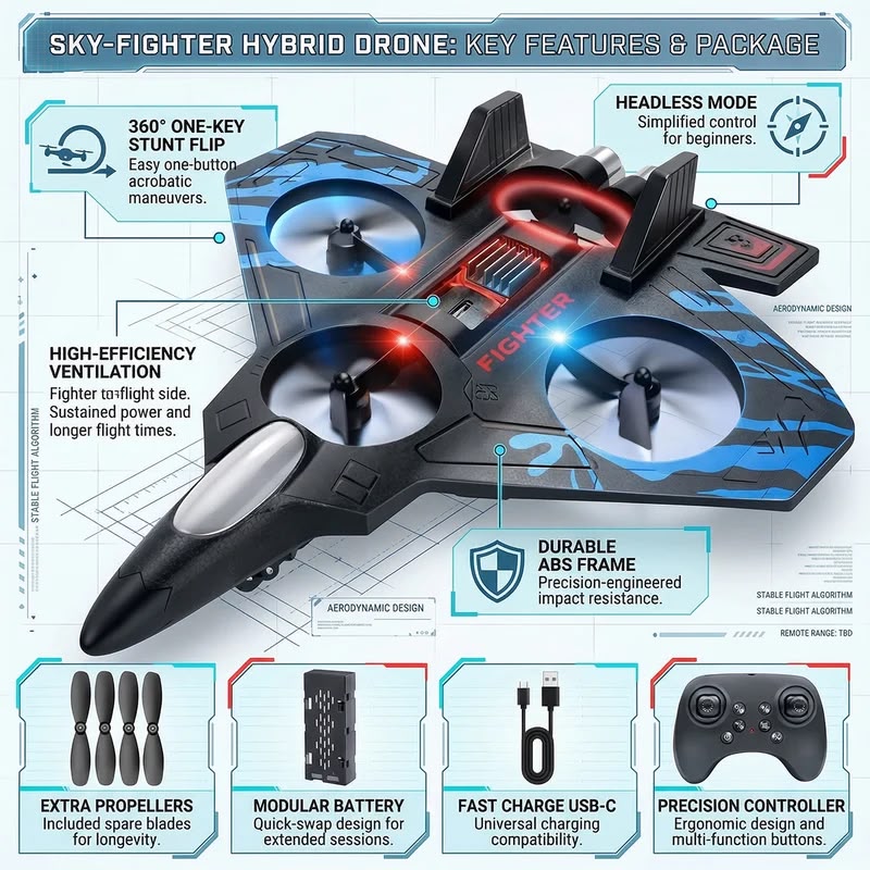 RC Airplane Fighter Jet with Remote Control, Light Effects, 360° Flip Stunts, Kids Toy
