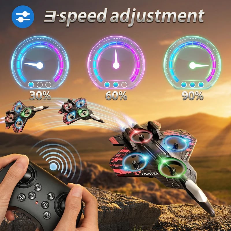 RC Airplane Fighter Jet with Remote Control, Light Effects, 360° Flip Stunts, Kids Toy