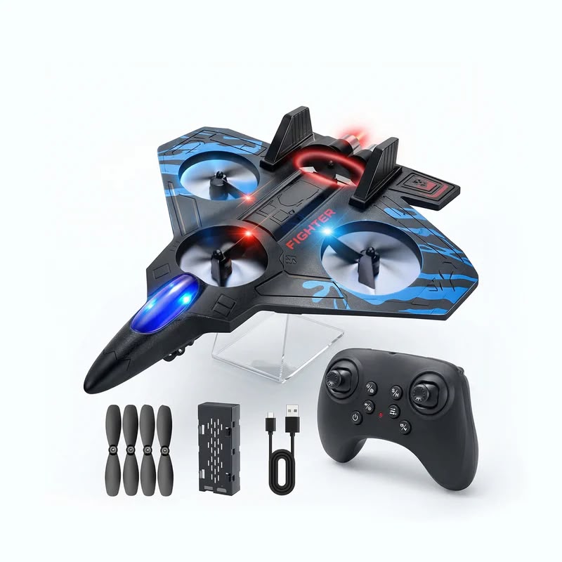 RC Airplane Fighter Jet with Remote Control, Light Effects, 360° Flip Stunts, Kids Toy